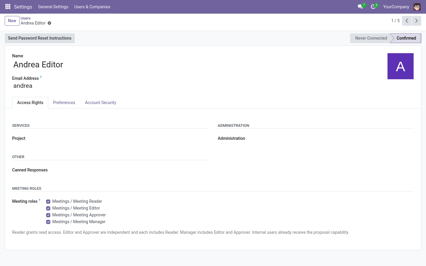 Meeting roles on the user form