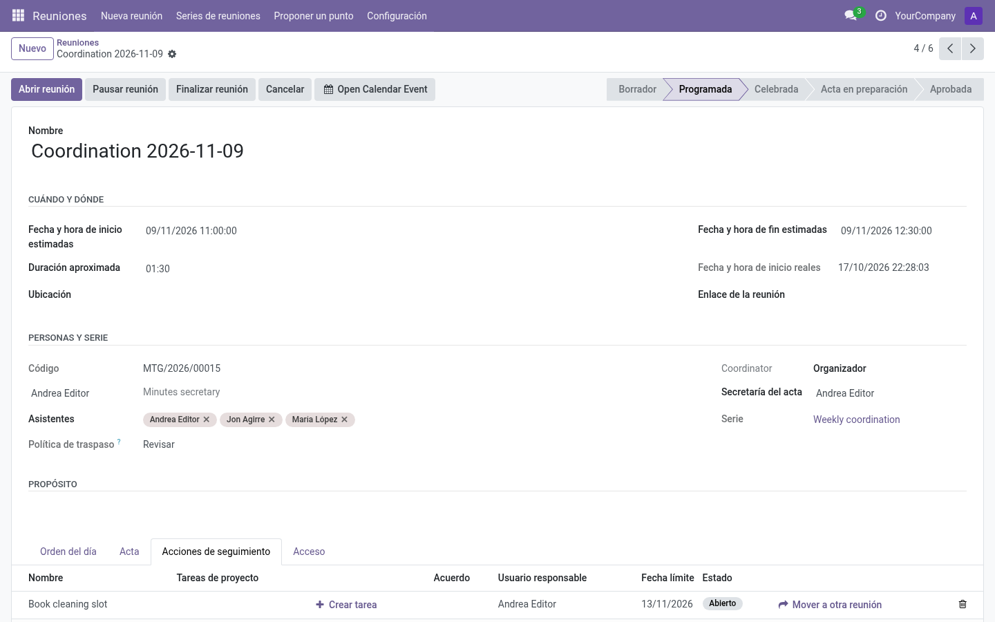 Seguimiento con tarea de proyecto